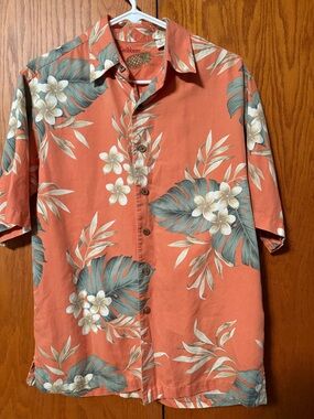 Caribbean Coral Tropical Floral Button-Down Shirt